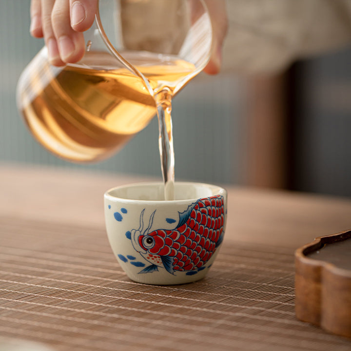 Buddha Stones Koi Fish Arowana Peony Sunflower Ceramic Teacup Kung Fu Tea Cup 60ml