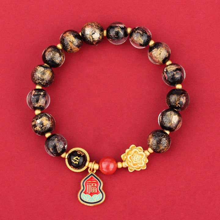 Buddha Stones Tibet Om Mani Padme Hum Fu Character Gourd Charm Lotus Liuli Glass Bead Luck Bracelet