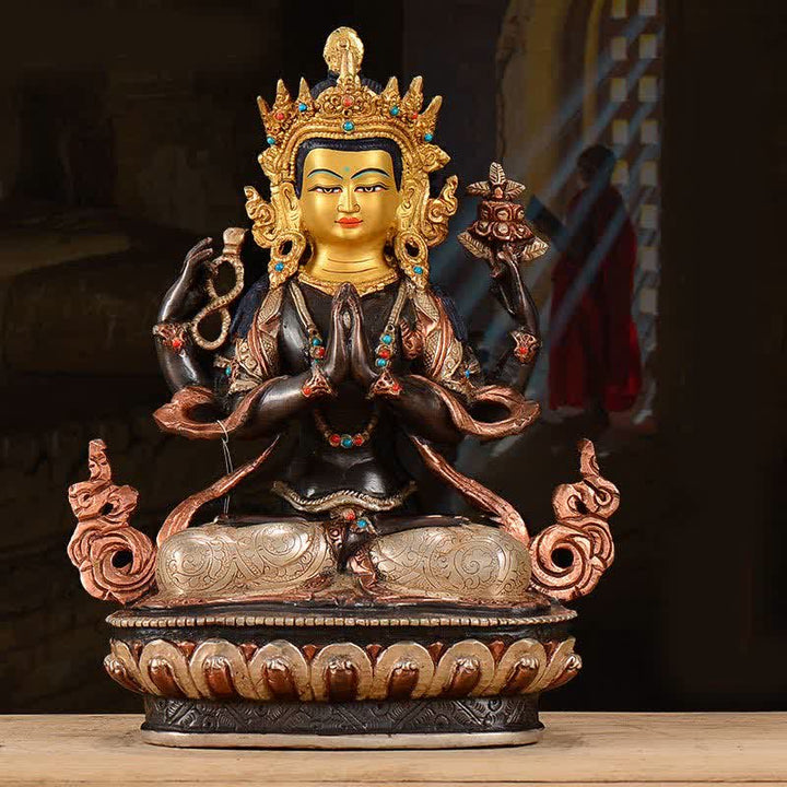 Bodhisattva Chenrezig Four-armed Avalokitesvara Protection Copper Statue Decoration