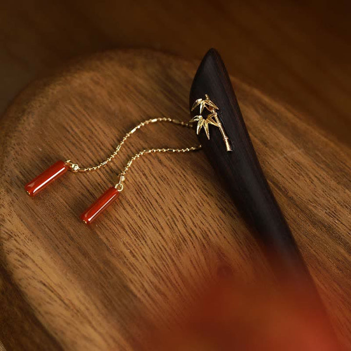 Red Agate Ebony Wood Confidence Tassel Hairpin