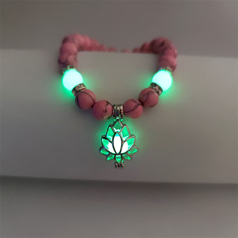 Buddha Stones Tibetan Turquoise Glowstone Luminous Bead Lotus Protection Bracelet