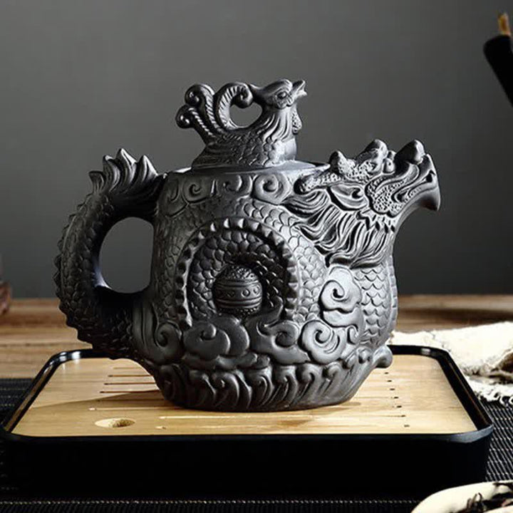 Vintage Dragon Phoenix Ceramic Teapot