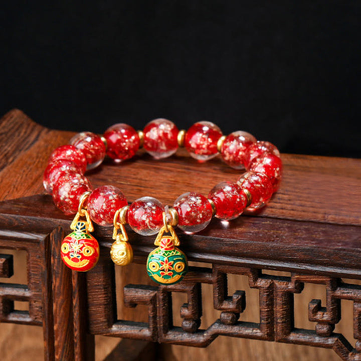 Buddha Stones Gold Swallowing Beast Family Charm Luminous Fluorescent Liuli Glass Bead Success Bracelet