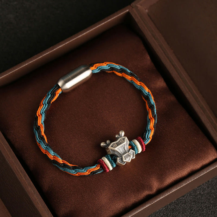 Buddha Stones Handmade 999 Sterling Silver Year of the Dragon Chinese Zodiac Protection Colorful Reincarnation Knot Rope Bracelet