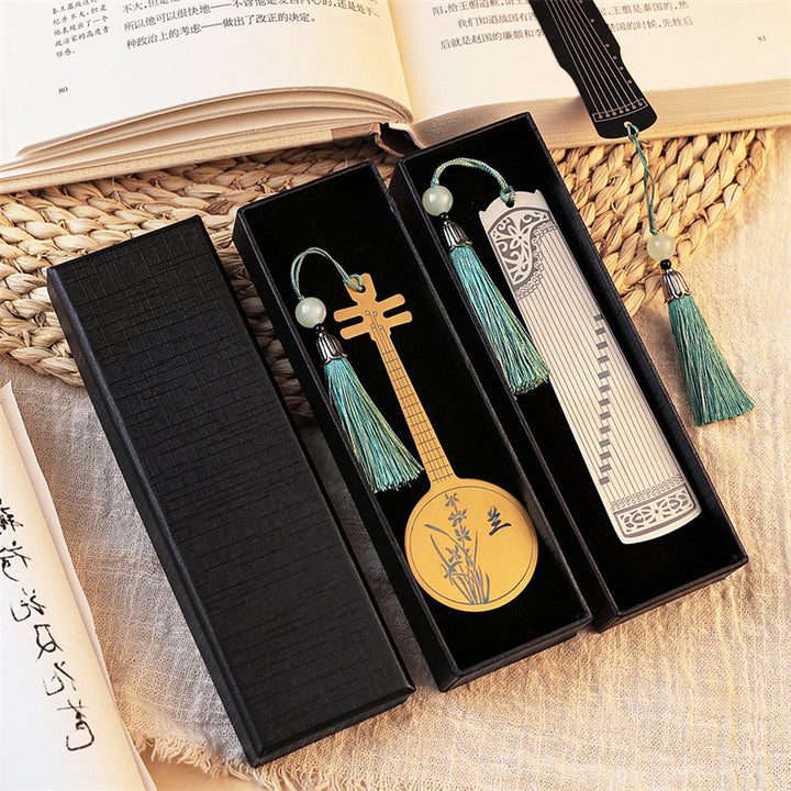 Buddha Stones Classical Musical Instruments Pipa Guzheng Guqin Ruan Metal Bookmarks Tassel With Gift Box