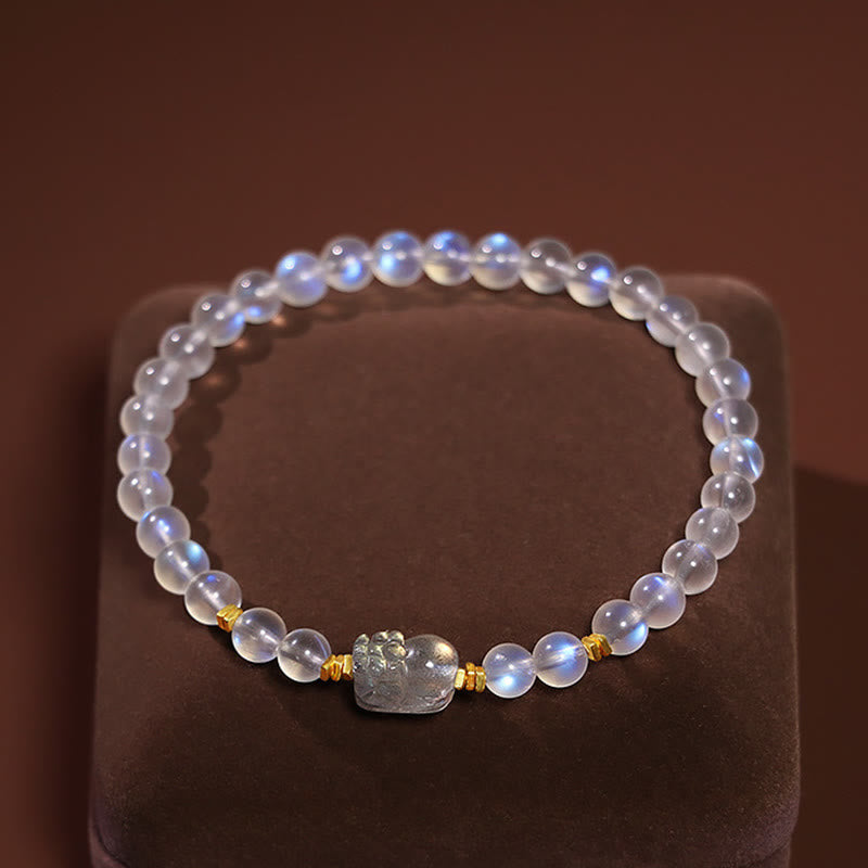 Buddha Stones 925 Sterling Silver Plated Gold Natural Moonstone PiXiu Healing Bracelet