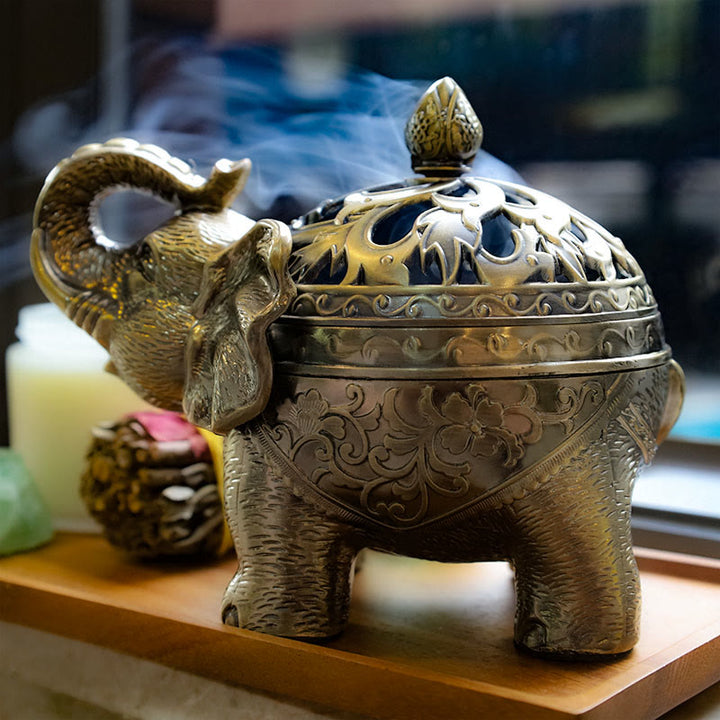 Buddha Stones Elephant Alloy Incense Holder Home Decoration Incense Burner