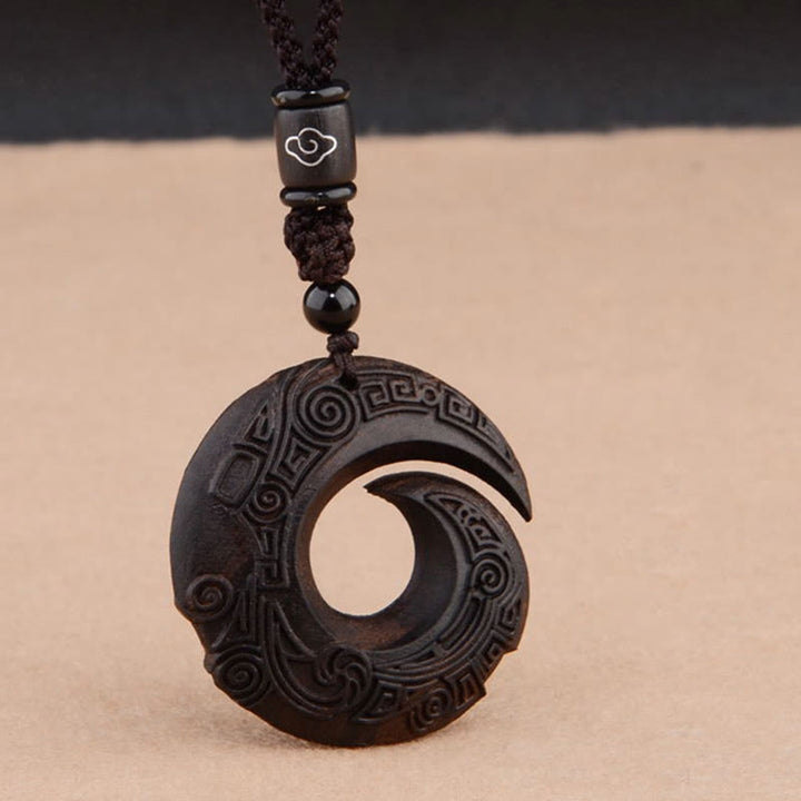 Buddha Stones Small Leaf Red Sandalwood Ebony Wood One's Luck Improves Design Patern Protection Necklace Pendant