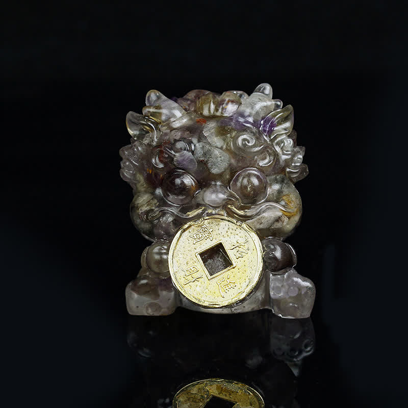 Buddha Stones Handmade Cute PiXiu Gold Coin Crystal Fengshui Energy Wealth Fortune Home Decoration