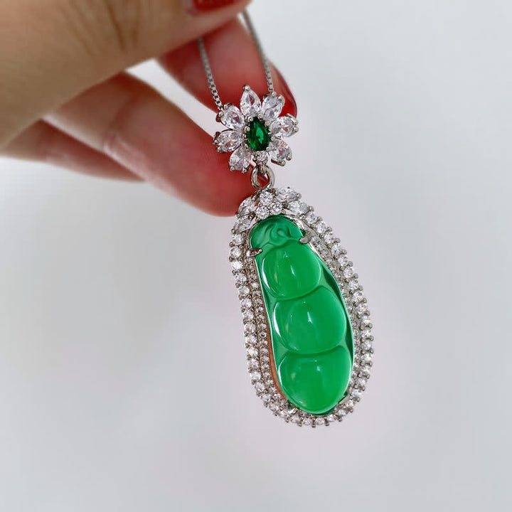 Fortune Bean Cyan Jade Luck Necklace Pendant