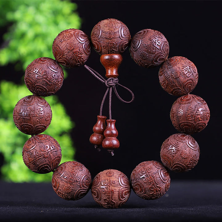 Buddha Stones Chinese Zodiac Rosewood Ebony Boxwood Copper Coin PiXiu Carved Warmth Bracelet