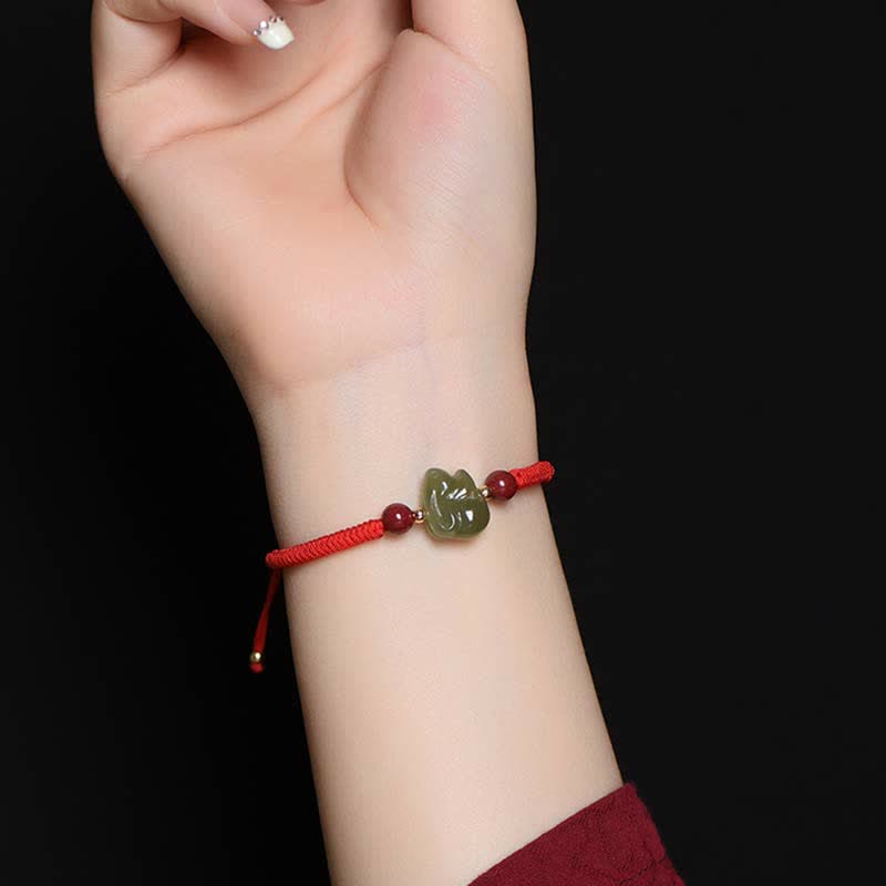 Year of the Rabbit Hetian Jade Bunny Cinnabar Beaded Abundance String Bracelet