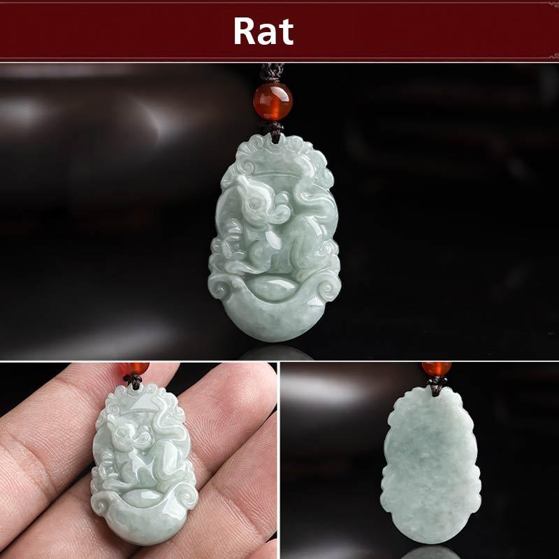 Buddha Stones Natural Jade 12 Chinese Zodiac Sucess Pendant Necklace