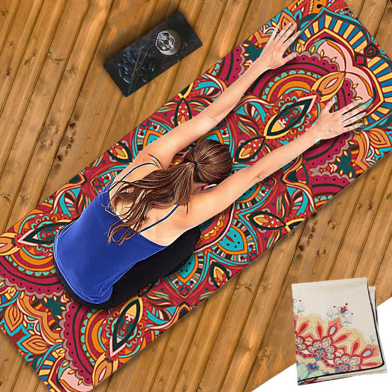 Buddha Stones Tibetan Mandala Elephant Lotus Koi Fish Mindful Natural Rubber Yoga Mat Decoration