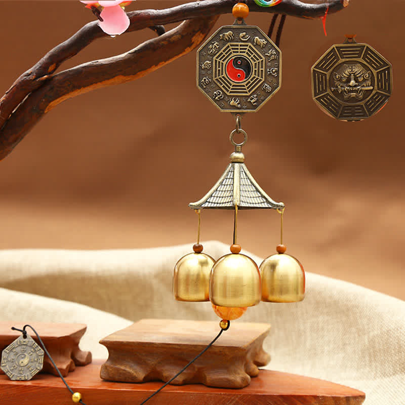 Feng Shui Copper Coin Koi Fish Bagua Kirin Wind Chime Bell Luck Wall Hanging Decoration