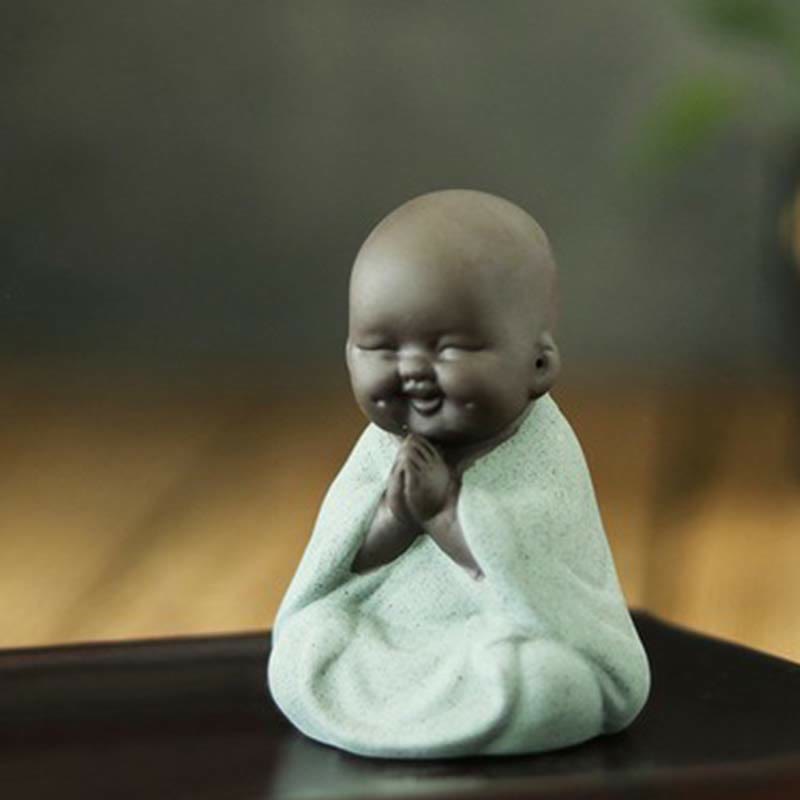 Buddha Stones Always Smiling Laughing Buddha Wealth Luck Purple Clay Maitreya Statue Decoration