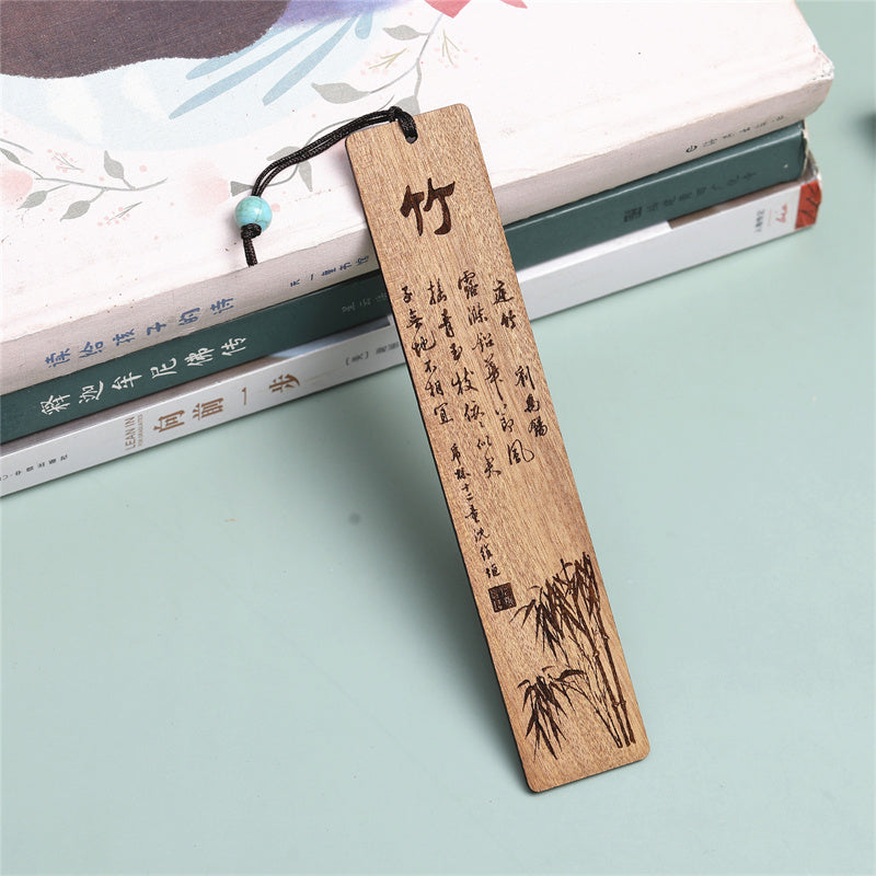 Buddha Stones Plum Orchid Bamboo Chrysanthemum Wood Bookmarks With Gift Box