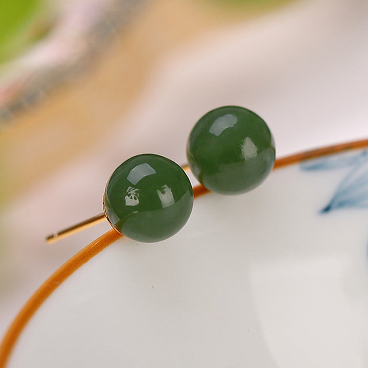 Buddha Stones 925 Sterling Silver Round Cyan Jade Healing Calm Stud Earrings