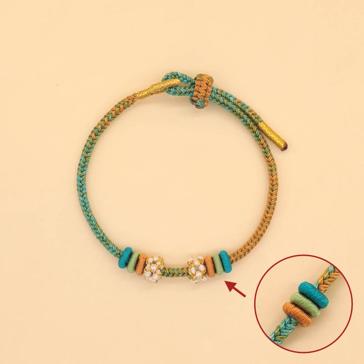 Buddha Stones Handmade Eight Thread Peace Knot Peach Blossom Knot Luck Rope Braided Bracelet