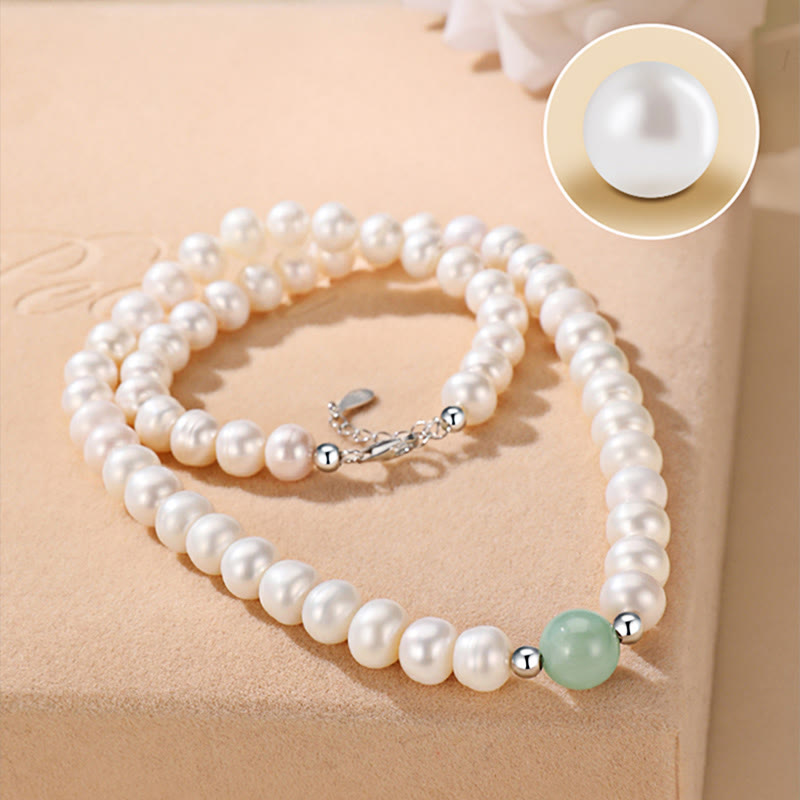 Buddha Stones 925 Sterling Silver Natural Pearl Jade Healing Necklace Bracelet Earrings With Gift Box