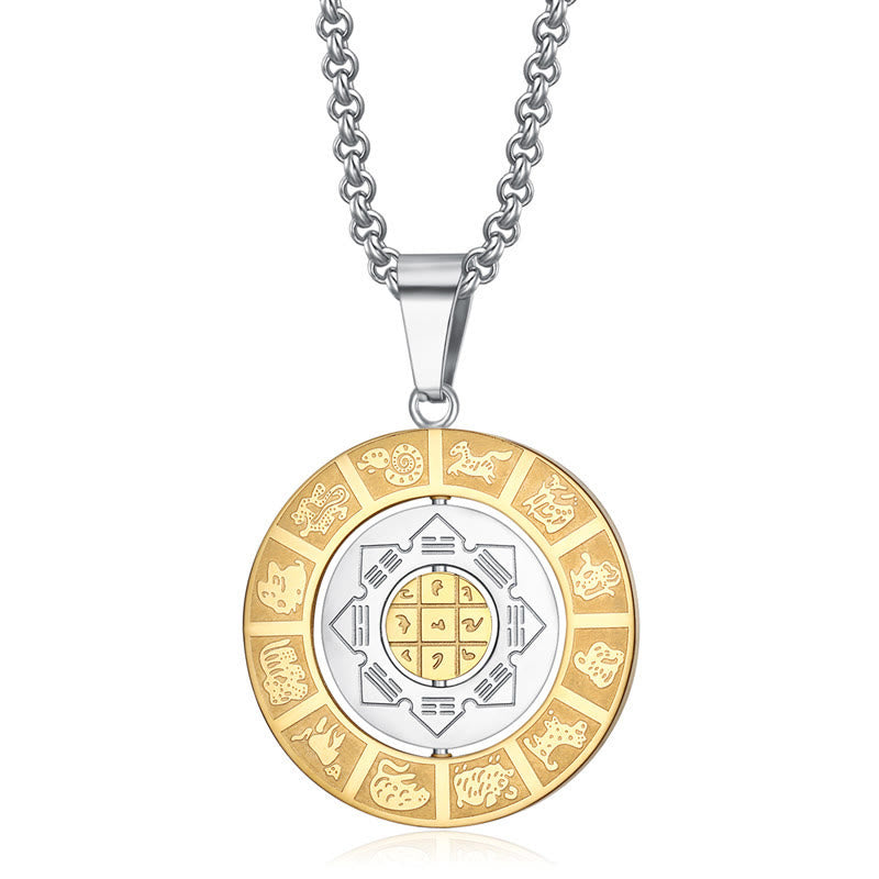 Buddha Stones Chinese Zodiac Nine Palaces Eight Diagrams Bagua Amulet Harmony Necklace Rotatable Pendant