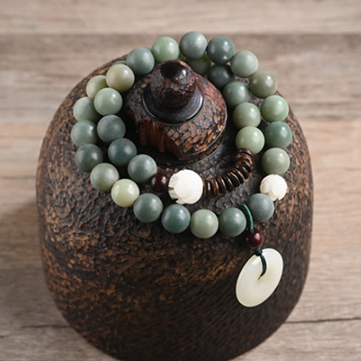 Cyan Bodhi Seed Lotus Jade Peace Buckle Wisdom Double Wrap Bracelet