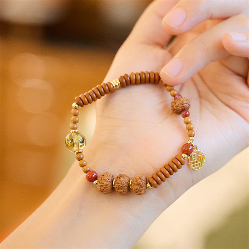 Buddha Stones Tibetan Bodhi Seed Black Onyx Smoky Quartz Om Mani Padme Hum Fu Character Wealth Bracelet