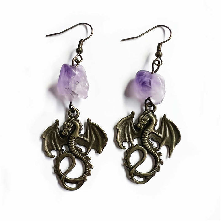 Dragon Amethyst Pattern Protection Necklace Pendant Earrings