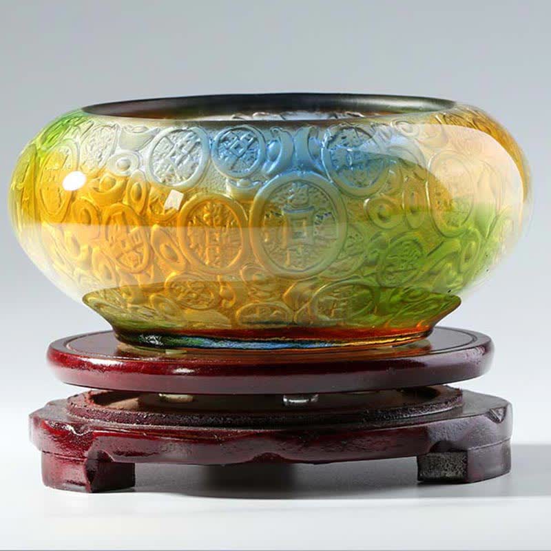 Handmade Liuli Crystal Treasure Bowl Ingots Art Piece Home Decoration