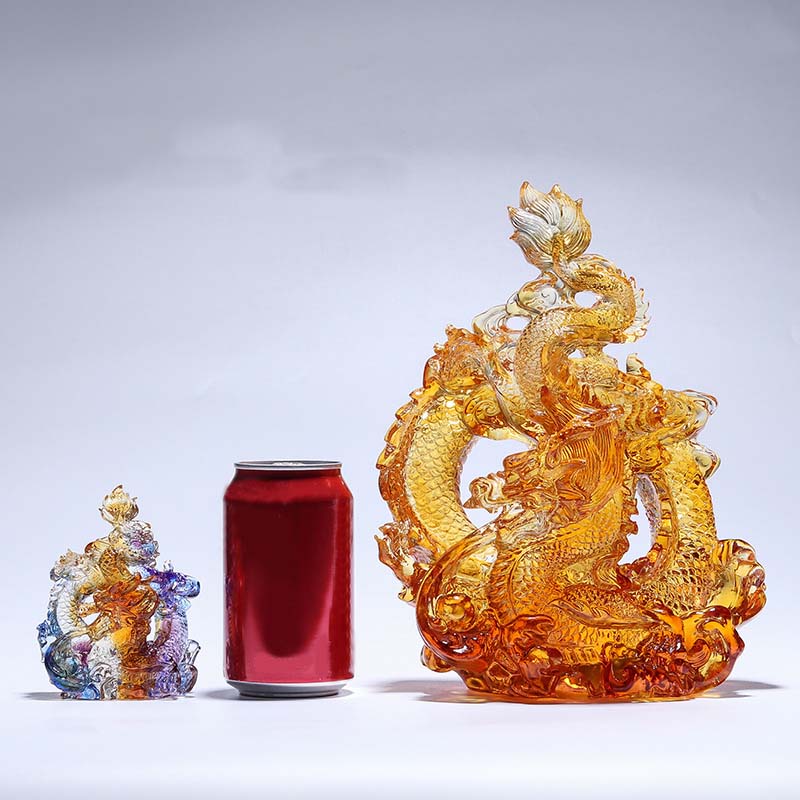 Buddha Stones Year of the Dragon Handmade Liuli Crystal Art Piece Protection Home Office Decoration With Base