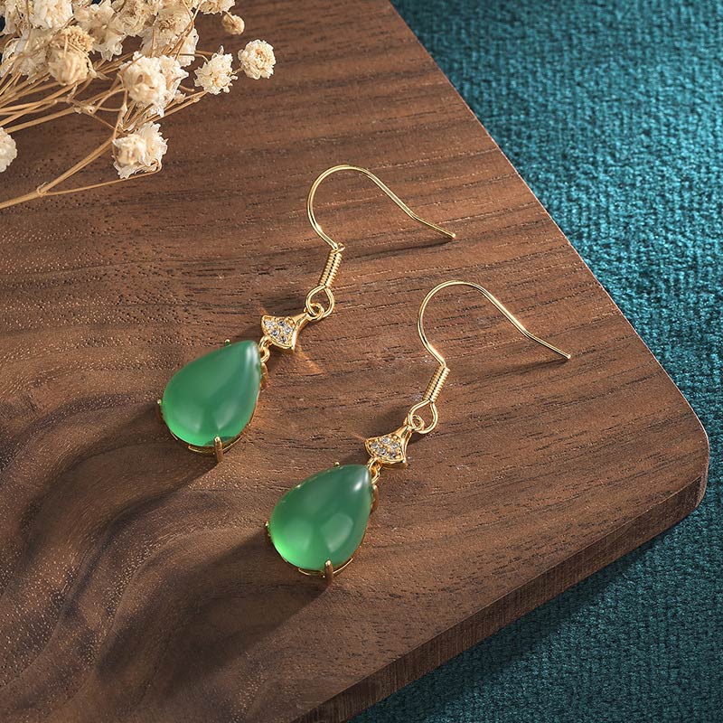 Buddha Stones Cyan Jade Luck Drop Earrings