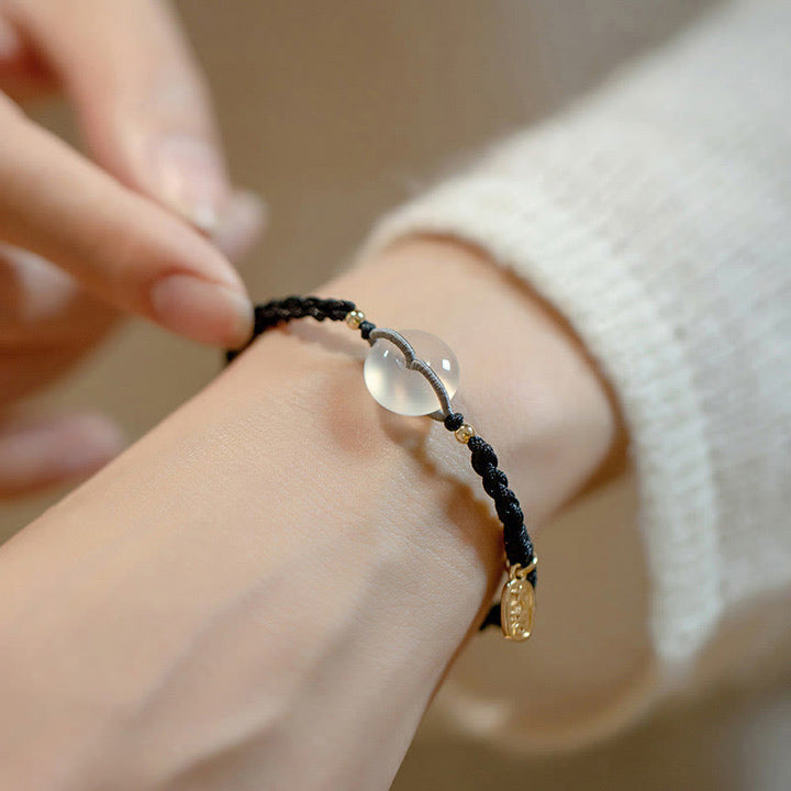 Buddha Stones Chalcedony Round Peace Buckle Positive String Bracelet