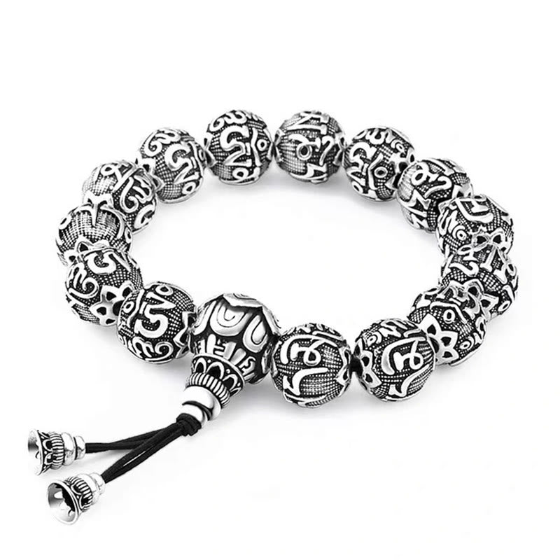 Buddha Stones Tibetan Om Mani Padme Hum Carved Alloy Beads Amulet Bracelet