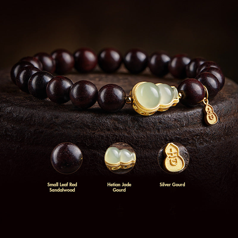 Buddha Stones Small Leaf Red Sandalwood Gourd Jade Calm Relaxation Bracelet