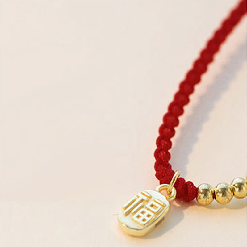 Buddha Stones Handmade Fu Character Charm Luck Fortune Rope Bracelet