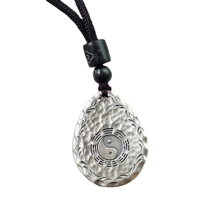 Buddha Stones Vintage 999 Sterling Silver Yin Yang Bagua Water Drop Design Balance Harmony Necklace Pendant