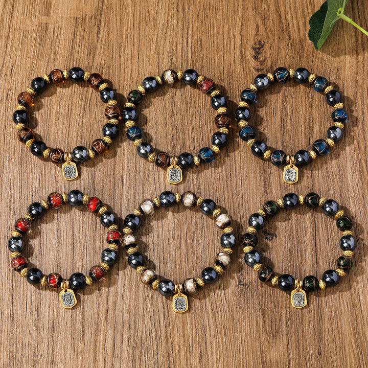 Buddha Stones Tibetan Zakiram Goddess of Wealth Liuli Glass Incense Ash Porcelain Bead Luck Bracelet