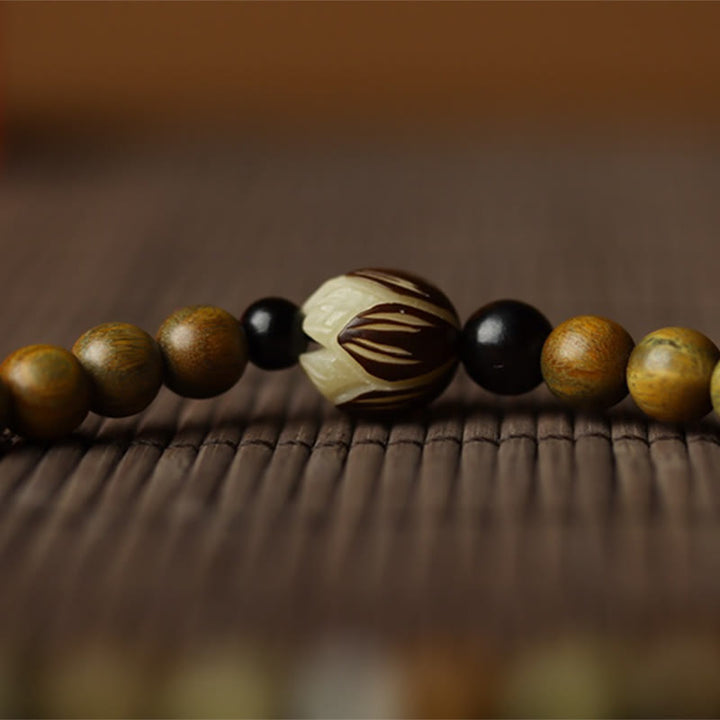 Buddha Stones Green Sandalwood Bodhi Seed Lotus Soothing Double Wrap Bracelet