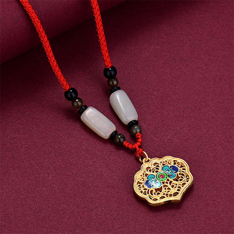 Buddha Stones Vintage Auspicious Clouds Agate Wealth Necklace Pendant