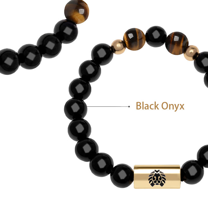 Buddha Stones Black Onyx Tiger Eye Bead Lion Engraved Protection Bracelet