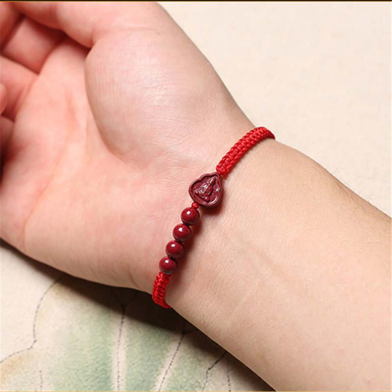 Buddha Stones Laughing Buddha Avalokitesvara Cinnabar Blessing String Bracelet