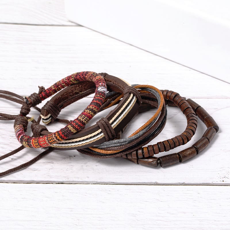 Buddha Stones Wrap Hemp Cords Wood Beads Leather Bracelet