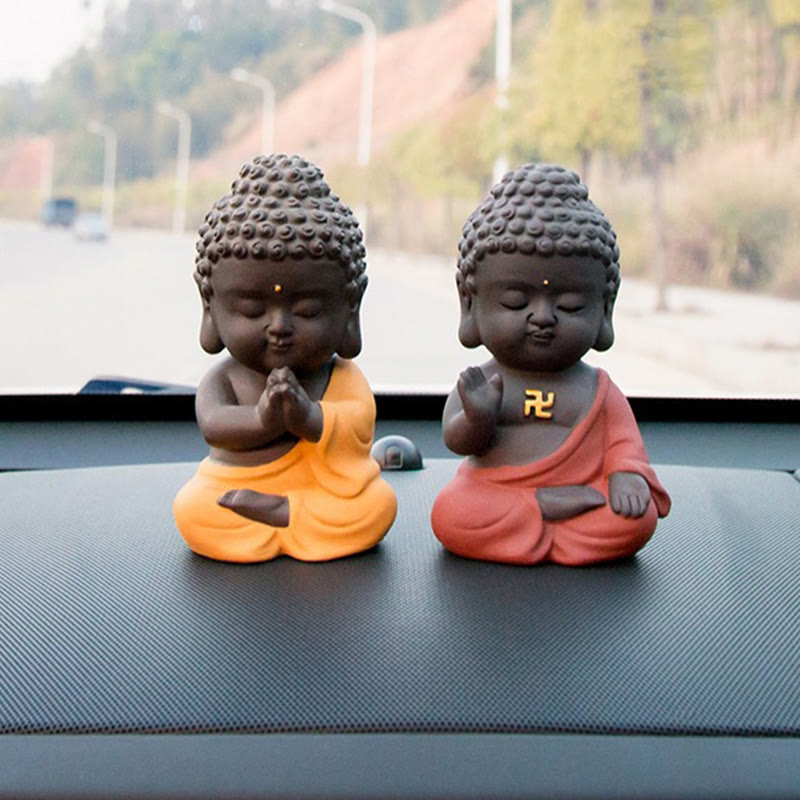 Buddha Stones Small Buddha Serenity Purple Clay Home Desk Decoration