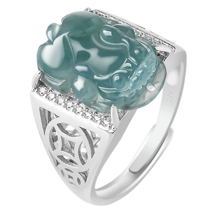 Buddha Stones 925 Sterling Silver Fengshui Wealth Prosperity Jade PiXiu Luck Ring