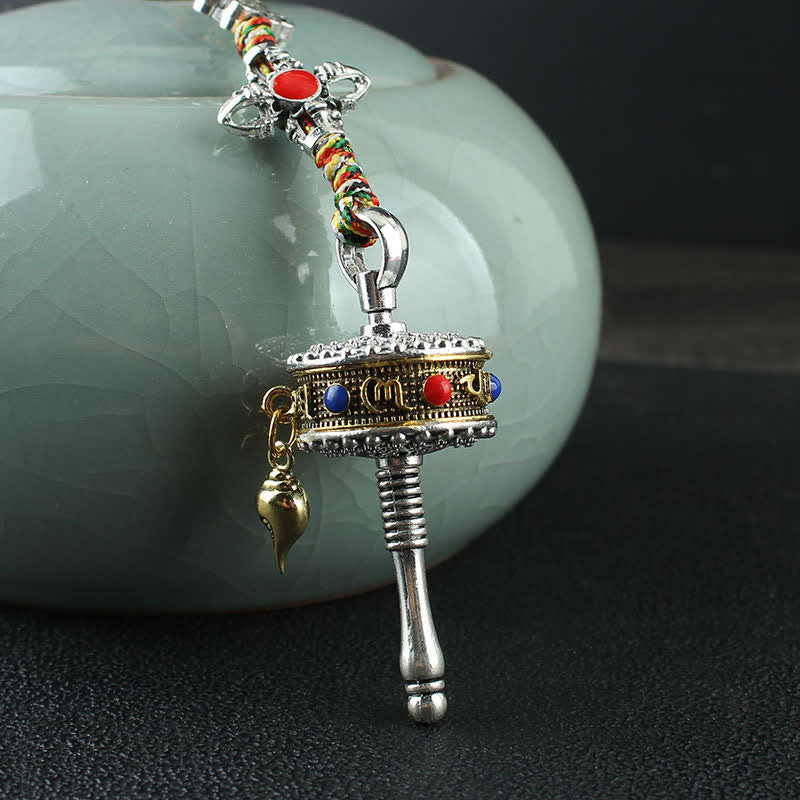 Tibet Om Mani Padme Hum Prayer Wheel Peace Rotatable Bag Car Hanging Decoration