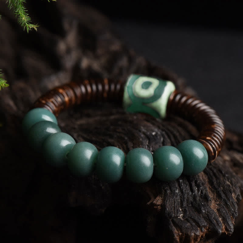 Tibetan Cyan Bodhi Seed Dzi Bead Coconut Shell Keep Away Evil Spirits Bracelet