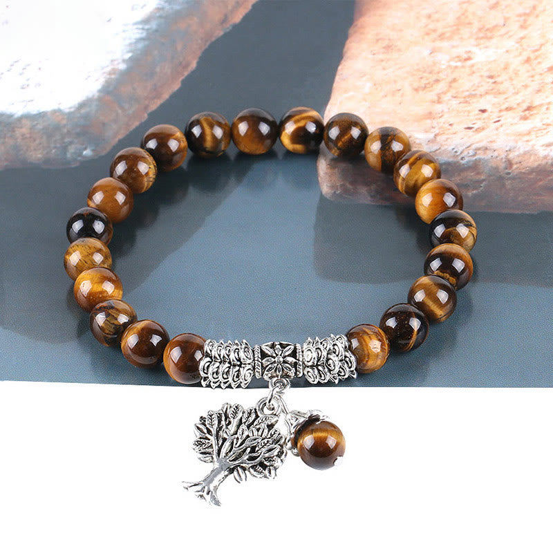 Buddha Stones Natural Gemstone Tree of Life Lucky Charm Stretch Bracelet