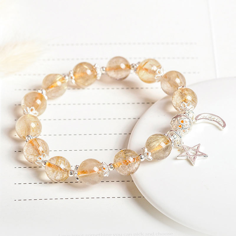 Buddha Stones 925 Sterling Silver Natural Citrine Happiness Moon Star Charm Bracelet