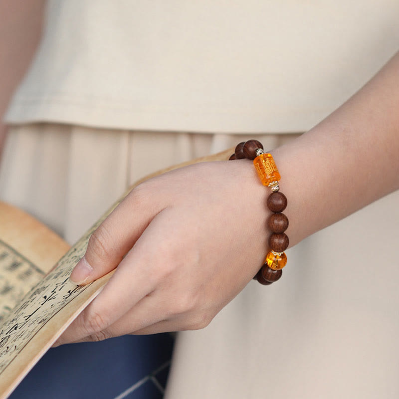 Buddha Stones Natural Phoebe Zhennan Wood Om Mani Padme Hum God Of Wealth Crystal Protection Bracelet