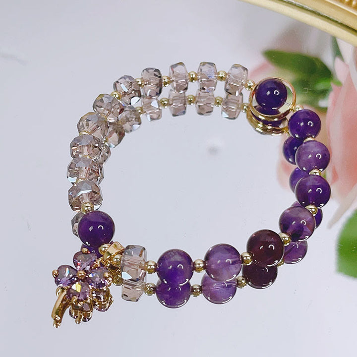 Buddha Stones Amethyst Crystal Four Leaf Clover Healing Charm Bracelet